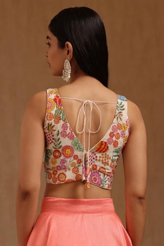 Soch Womens Off White Satin Floral Print Padded Blouse with Sequins