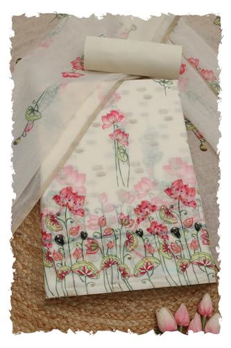 Soch Womens Cream Kota Floral Print Unstitched Dress Material With Zari Woven