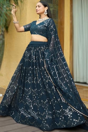 KRUNAL ENTERPRISE Embellished Semi-Stitched Lehenga Choli, Cerulean