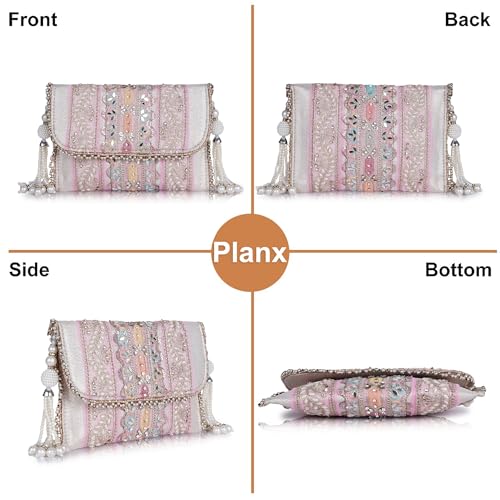 PLANX SILK Stylish Fancy Designer Potli Bag – Embroidered Pearl Handle Festive Clutch