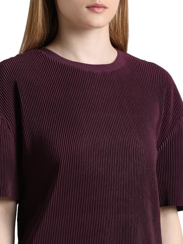 ONLY Women Solid Regular Fit Cotton Purple T-Shirt