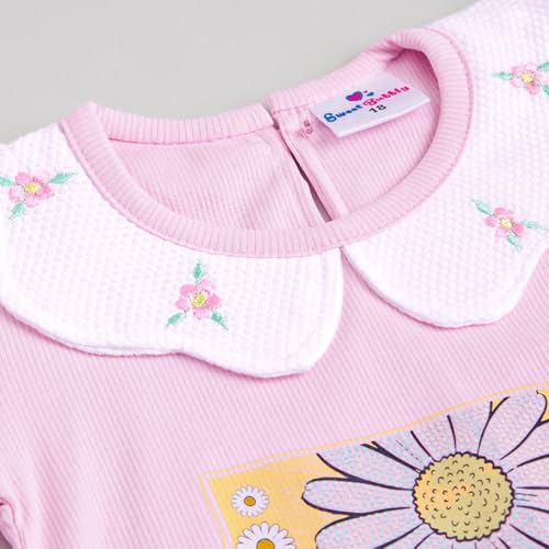 Hopscotch Girls Short Sleeves Pink 2-Pc Typographic Blouse & Denim Jeans (6-12 Months)