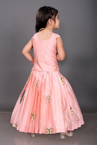 FELIZ THE DESIGNER STUDIO Kids Embroidery South Indian Traditional Pattu Pavadai Silk Blend Readymade Lehenga Choli Dress For Girls-Baby Pink-6-7 Years
