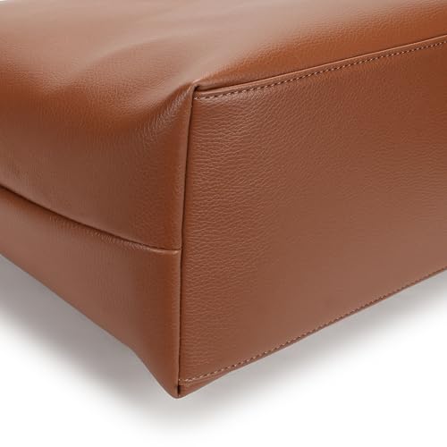 Fastrack Core Tote Laptop Bag For Women | Tan Faux Leather Bag | Fits Upto 15" Laptop | Ladies Handbag with Zipper Closure & Utility Pockets