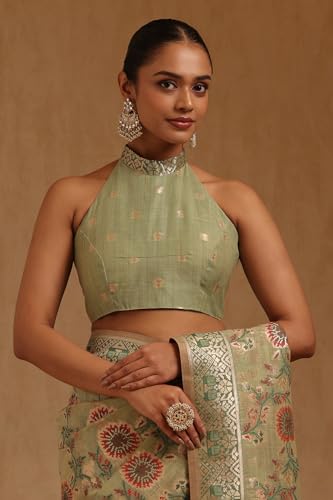 Soch Womens Light Green Chanderi Floral Woven Design Saree