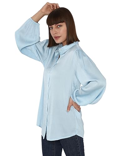 VERO MODA Women Solid Polyester Regular Fit Blue Shirt