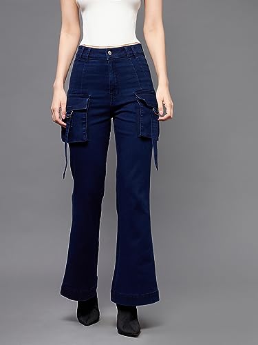 Miss Chase Women's Bootcut High Rise Regular Stretchable Denim Jeans (MCSS24DEN79-03-71-38, Navy Blue, 38)