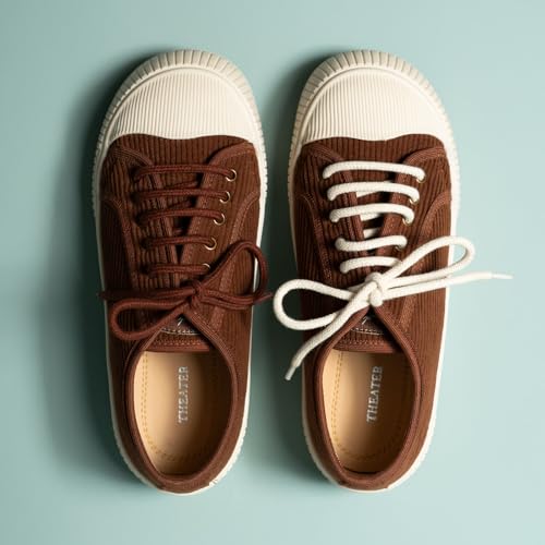 Theater Wicked Brothers Brown Corduroy Lace-Up Sneakers for Women | Casual Shoes with Cushioned Insole for All-Day Comfort