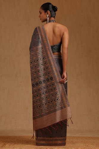 Soch Womens Grey Tussar Zari Woven Saree
