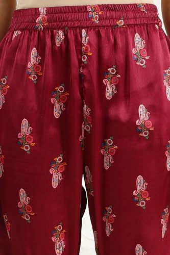 W for Woman Wine Paisley Printed Japanese Satin Embroidered Neck Kurta with Straight Pants with Dupatta (Size: XXL)-24AUWS11968-124645