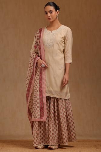 Soch Womens Beige Chanderi Embroidered Salwar Suit