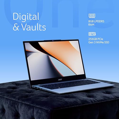 Acer Smartchoice Aspire One, AMD Ryzen 3-7320U, 8GB LPDDR5 RAM/ 256GB SSD, 14.0"/35.56cm TN HD Display, Win 11 Home, Pure Silver, 1.48KG, A114-43, Thin and Light Laptop
