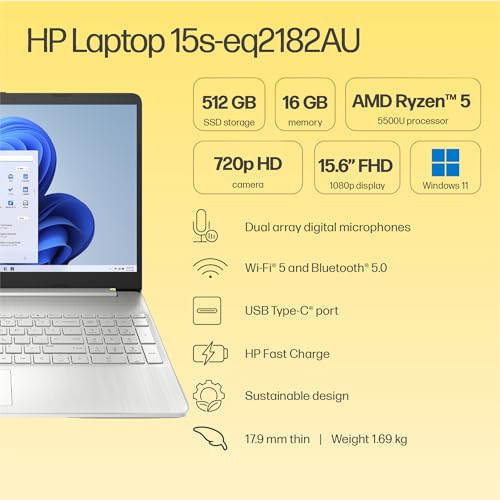 HP 15s Ryzen 5000 (16GB RAM/512GB SSD/FHD/Windows 11/MS Office 21/Backlit Keyboard/ 15.6” (39.6 cm)/Silver/2.21 KG) eq2305AU/eq2182au Laptop