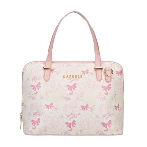 Caprese Scarlet Small Satchel Bag for Women | Printed Faux Leather Handbag | Multi-Compartment Purse | Adjustable & Detachable Strap | Zipper Closure | Stylish Everyday Bag (Pink Sorbet)