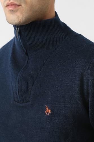 Men Navy Solid Round Neck Sweater