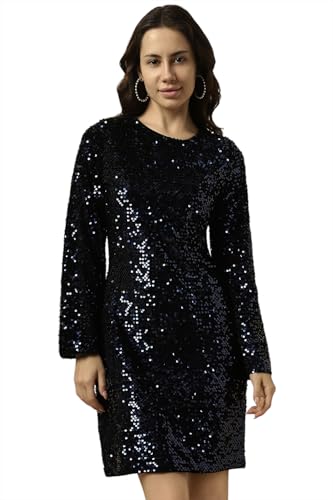 Allen Solly Women's Polyester Modern Mini Dress (AHDRERGFX18155_Black
