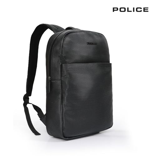 POLICE Black Medium Size 20Ltr Leather Backpack for Men & Women