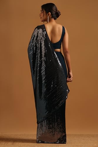 Soch Womens Blue Georgette Embellished Saree With Sequined