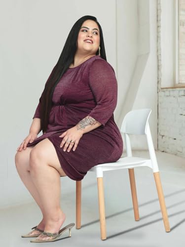 wild U Women Plus Size Cocktail Dress | Shimmery | Wrap | Stretchable | Western Stylish (Wine - 6XL)