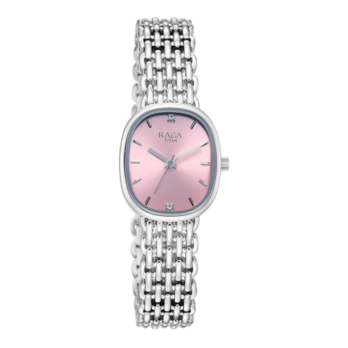 Titan Raga Spotlight with Quartz Analog Pink Dial Silver Brass Strap Watch for Women - 95430SM01