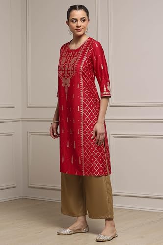 Biba Women Red Polyester Straight Printed Kurta_42