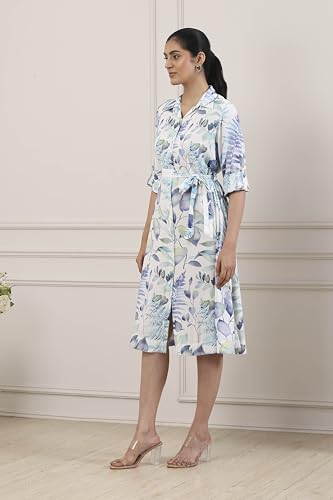 Biba Women Blue Viscose Rayon A-Line Dress_42