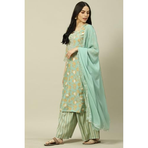 Rangriti Women Polyester Blend Printed Suit Set (RSKASRTD18001SS23LBLU_Blue