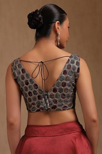 Soch Womens Black Georgette Embroidered Padded Blouse with Sequins