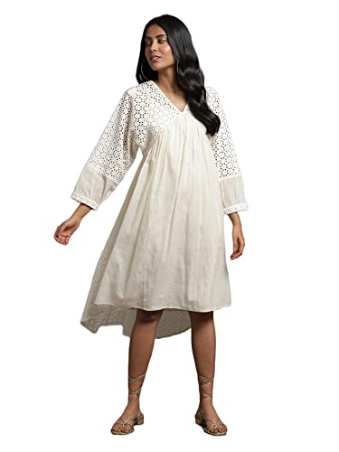 Ritu Kumar Ivory Gathered Schiffli Short Dress