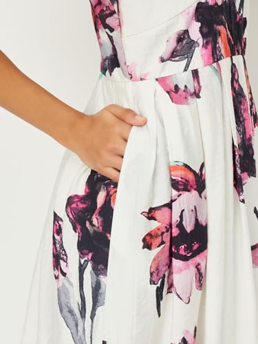 Max Women Floral Print Midi Dress (Off White_L)