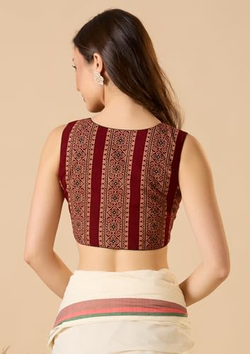 S SALWAR STUDIO Waistcoat Pattern Ajrakh Sleeveless Readymade Blouse Maroon