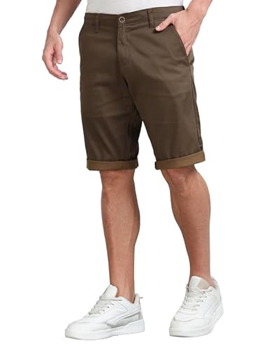 BEEVEE Men’s Casual Brown Printed Cotton Lycra Shorts | Mid Rise, Knee Length, 4 Pockets, Drawstring Closure, Regular Fit