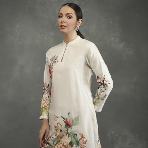 BIBA Women's Silk Chanderi Kurta Sets (CKD10959AW24IVRY_White
