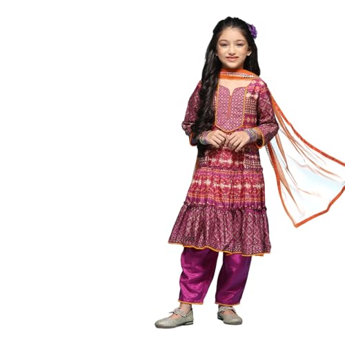 BIBA GIRL PRINTED TIRED KURTA KID(KW5386_PURPLE_13)