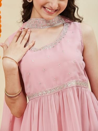 CURLY TALES ALPHA Girls Pink Sharara Set with Dupatta | Sleeveless Embellished Kurti with Gota Work | Ethnic Indian Dress for Kids | Traditional Festive Outfit for Wedding & Festivals