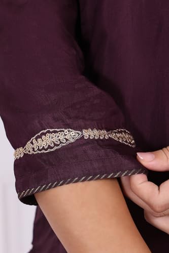 W for Woman Maroon Embroidered Silk Straight Kurta, Pants and Dupatta Set - (WS13298-224278-XL)