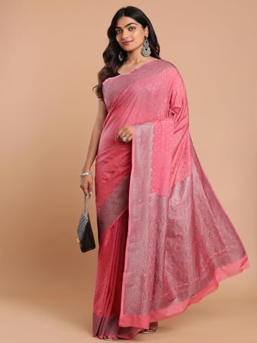 Kalyan Silks Black & Silver Buttas Pink Saree