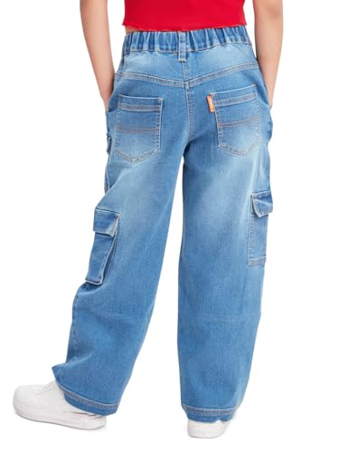 olele® | 7 Pockets Cargo Jeans Pants for Girls| Relaxed Fit Stretchable Denim Jeans Elasticated Waist Pant for 4 to 14 Years Kids