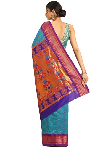 Varkala Silk Sarees Women's Kadiyal Soft Silk Maharani Paithani Saree With Blouse Piece (V262A413-COPR_Rama & Violet)