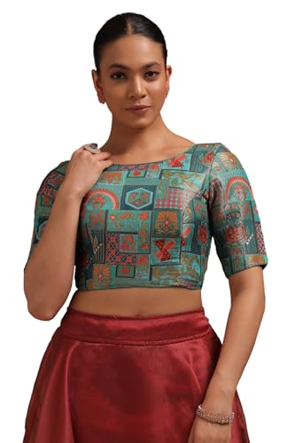Soch Womens Teal Green Tussar Floral Print Padded Blouse