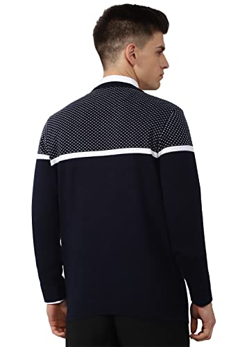 Men Navy Print V-Neck Sweater