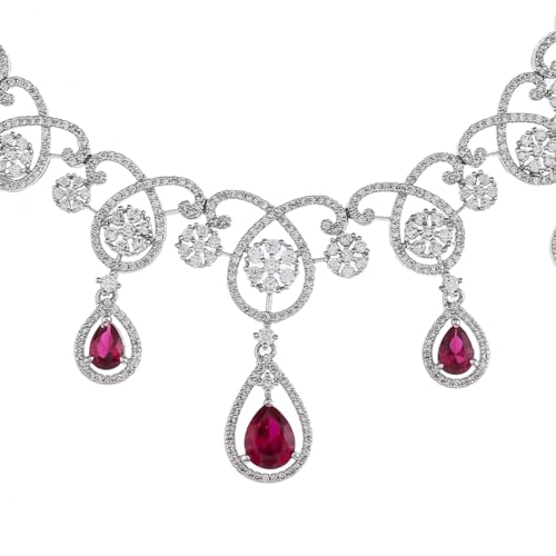 VOYLLA Cz Elegance Red Teardrop Cut Jewellery Set For Women|Womens Jewellery Set|Gift For Women|Womens Gift|Gift For Her|