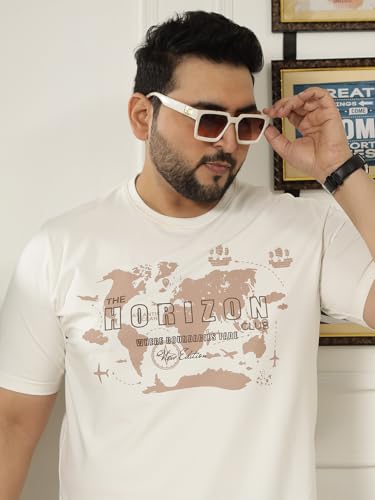 JOHN PRIDE Plus Size Men Regular Fit Printed Short Sleeves Off White Round Neck Stretchable T-Shirt (JPTSR32462_8XL_Off White)