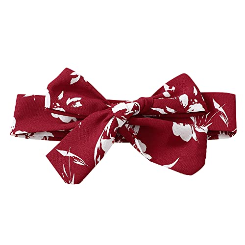 Hopscotch Girls Floral Print Knee-Length Casual Dress With Headband In Red Color For Ages 9-12 Months