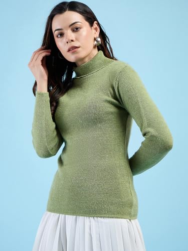 Clapton Women's and Girls Pure Wool Knitted Turtle Neck Sweater, Full Sleeves, High Neck Winter wear (M, Parrot)