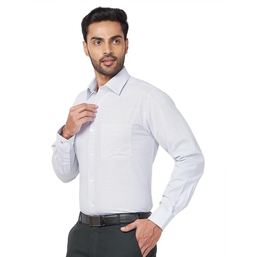 Raymond Men's Slim Fit Print Pattern Pure Cotton Semicutaway Collar Full Sleeve Formal Shirt (Size: 46)-RMSX12937-B4 Medium Blue