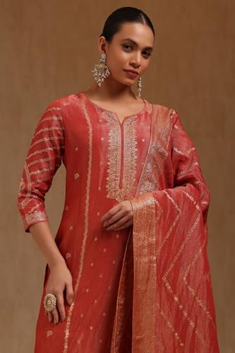 Soch Womens Rust Tissue Woven Designs Suit Set With Cutdana
