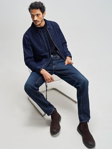 XYXX Men's Cotton Denim Jacket| Long Sleeves| Solid-Regular Fit For Everyday Wear | Midnight Blue