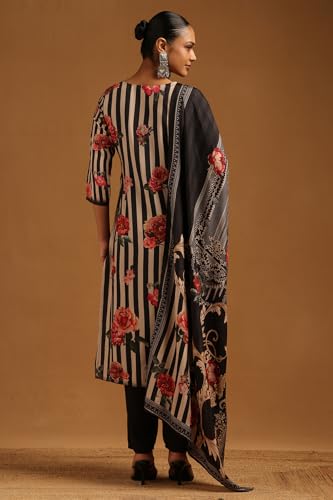 Soch Womens Black Muslin Floral Hand Embroidered Salwar Suit With Sequins