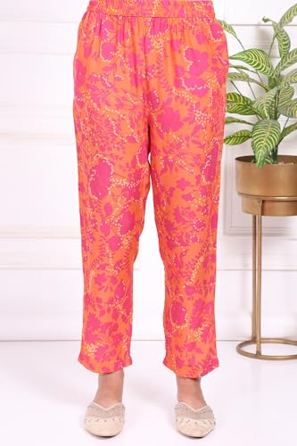 W for Woman Orange Floral Printed Sequined Straight Modal Kurta and Straight Pant Set - (WS13690B-126963-XS)